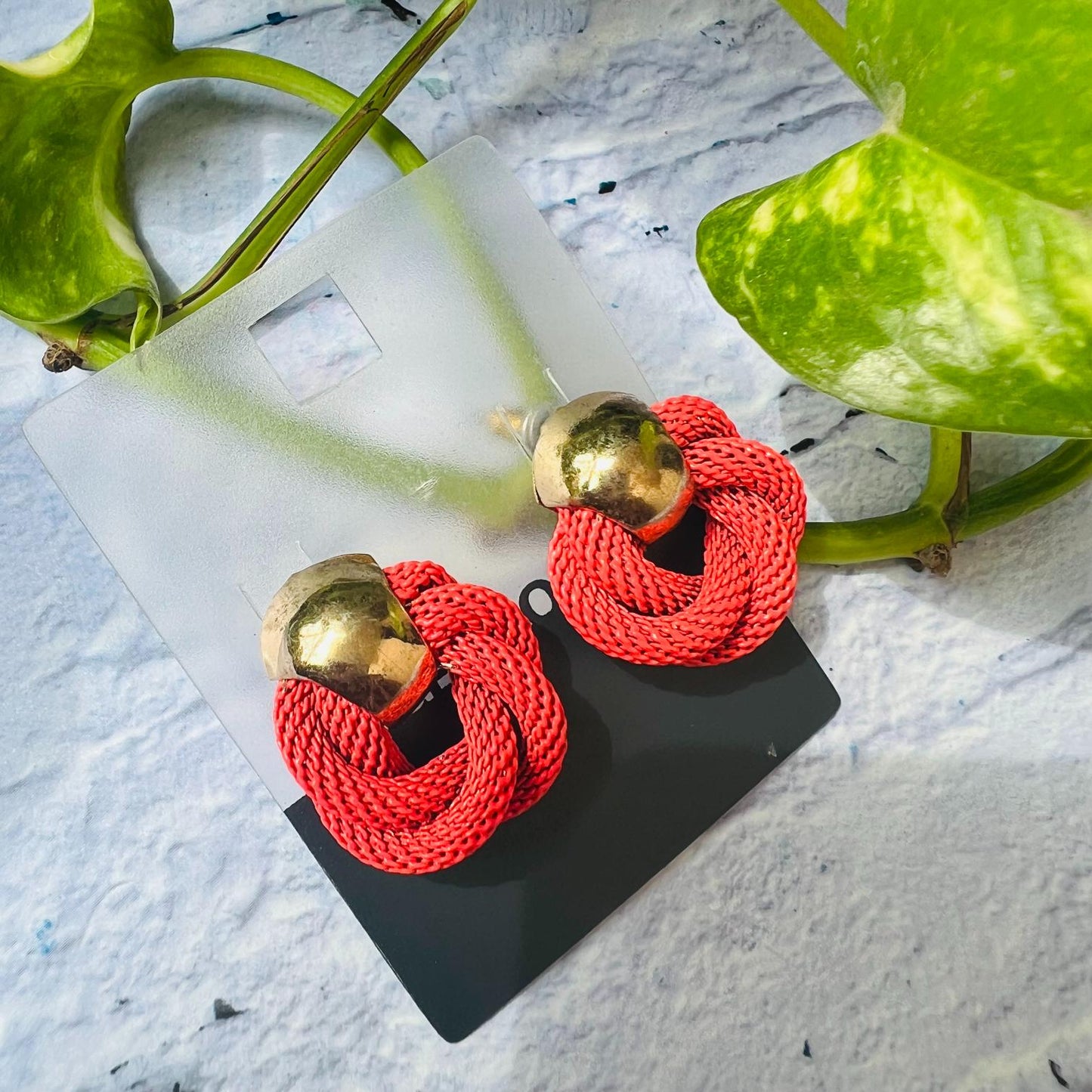 LARQ JEWELS Mesh Interloop Stud Stylish Earring For Women & Girls Orange