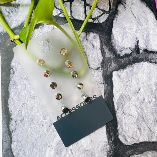 Set Of 5 Everyday Rhinestone Stud Earrings For Women & Girls