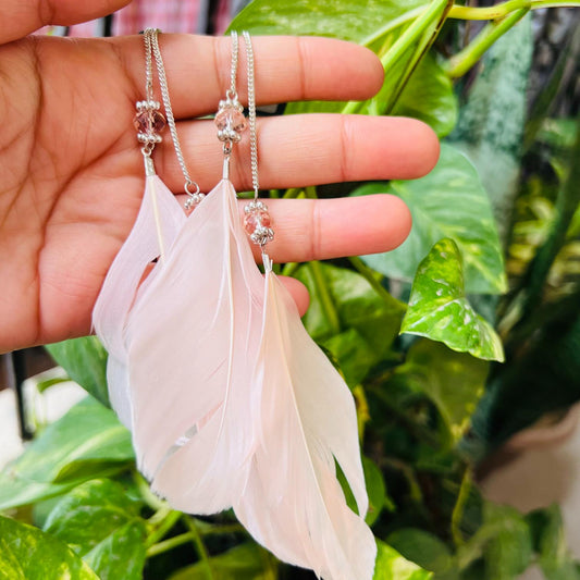 LARQ JEWELS Large Feather With Rhinestones & Chains Earring