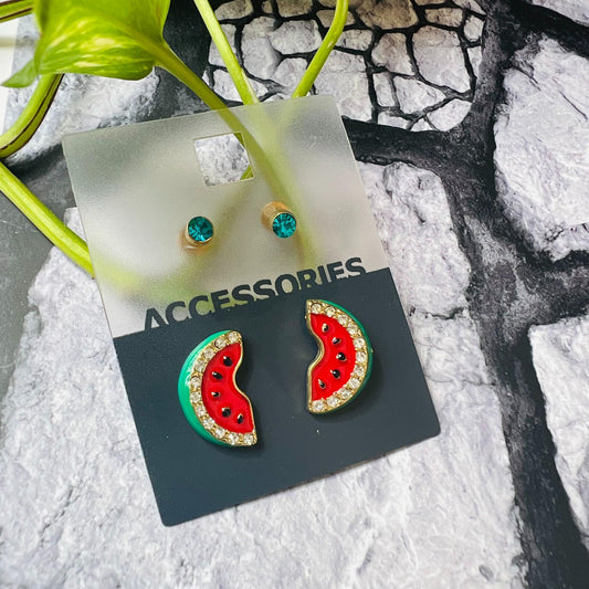 LARQ JEWELS Cute Watermelon & Rhinestone Earrings Combo