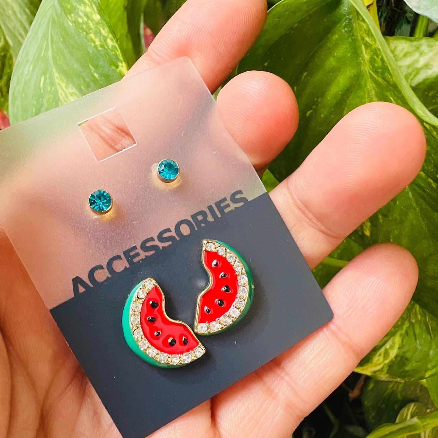 LARQ JEWELS Cute Watermelon & Rhinestone Earrings Combo