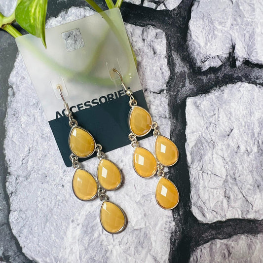 Sterling Silver Yellow Stone Drop Party Wear Earrings