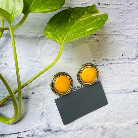 LARQ JEWELS Round Shape Yellow Tone Ethic Stud Earrings