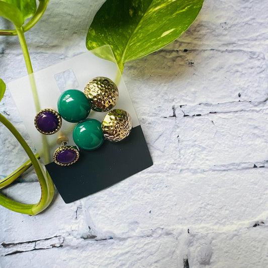 LARQ JEWELS Round Button & Ball 3 Different Earrings Set