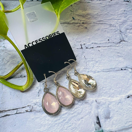 LARQ JEWELS Crystal & Rose Quartz Bezel Set Teardrop Earring