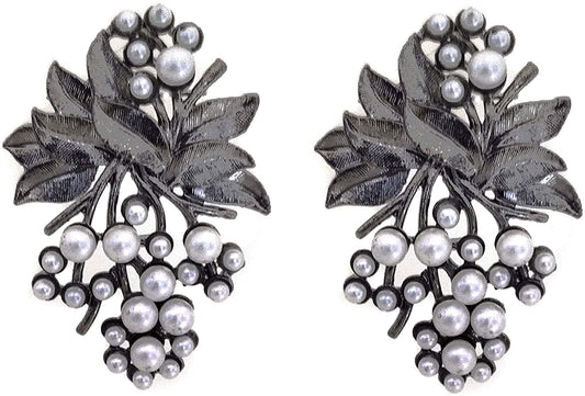 LARQ JEWELS Trending Black Metal Oxidised Flower Pearl Stud Earrings for women and girls