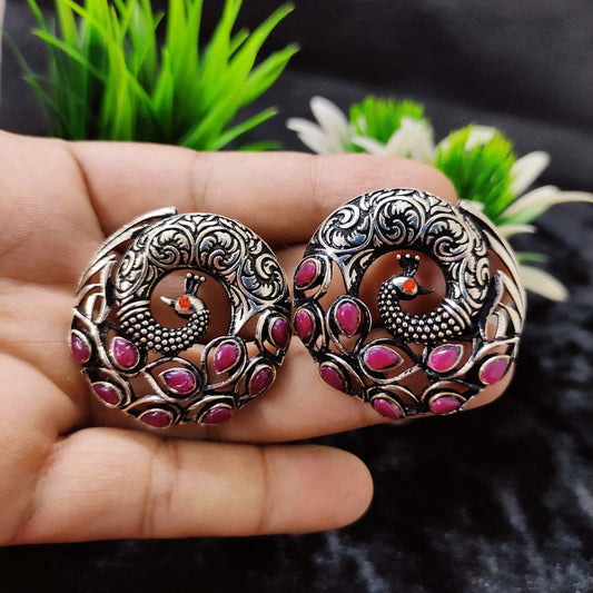 LARQ JEWELS German Silver Combo Of 3 Pcs Artistic Crafted Earrings With Ring -PINK