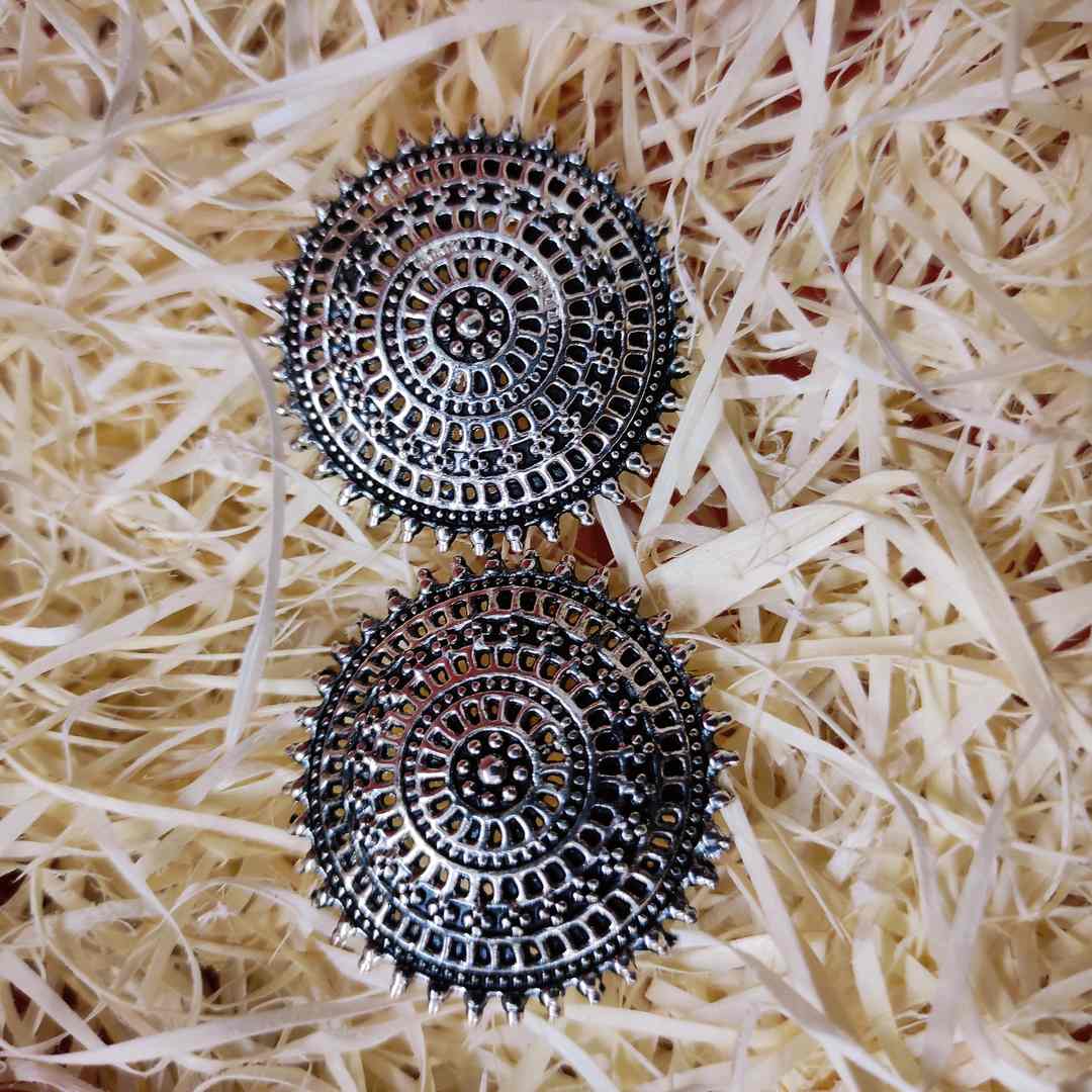 LARQ JEWELS OXIDIZED SILVER Brass Mandala Floral Stud Earrings for Women
