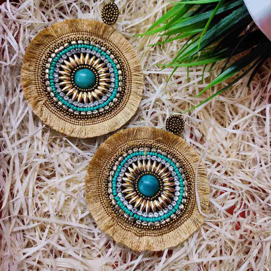 LARQ JEWELS Burnt Beige Boho Statement Fringing Tassel Earrings Thread Dangle Drop Earrings for Girls