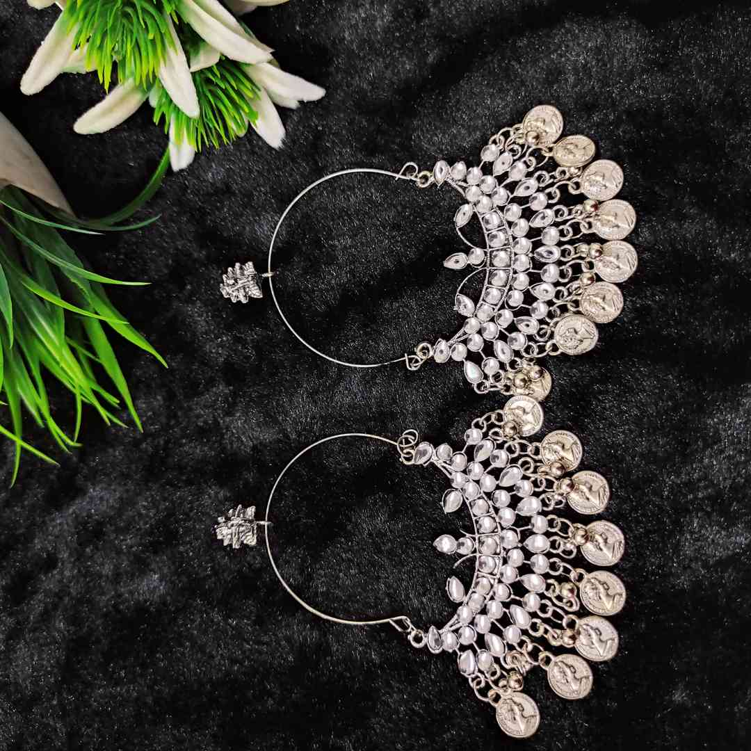 LARQ JEWELS Mirror Dangle Drop Earring Oxidised Silver
