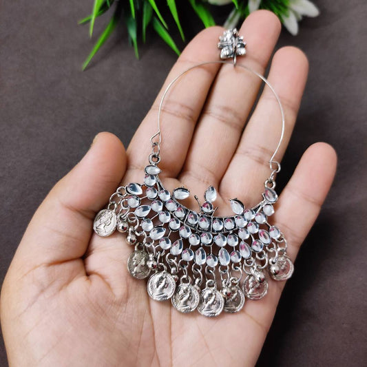 LARQ JEWELS Mirror Dangle Drop Earring Oxidised Silver