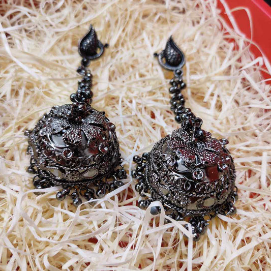 LARQ JEWELS Long Chain German Silver Earrings Jhumka Jhumki Oxidised Silver Plated Earrings For Girls Women