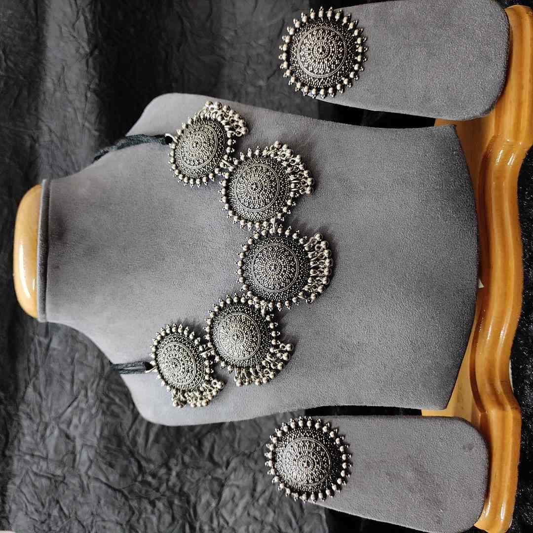 LARQ JEWELS Oxidised Silver Afghani Necklace