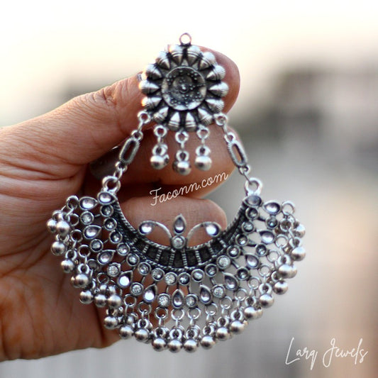 Larq Jewels Indian Tribal Oxidised Silver Dangle Drop Earrings