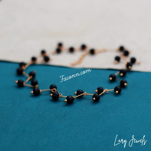 LARQ JEWELS Black Golden Pearl Beaded Choker Necklace For Women