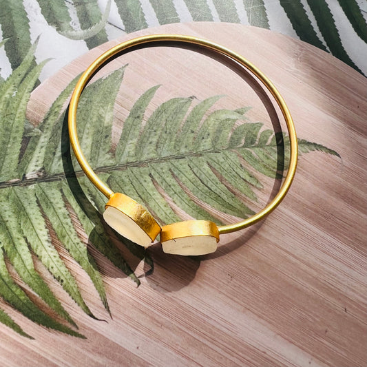 Brass Matt Golden White Stone Bracelet