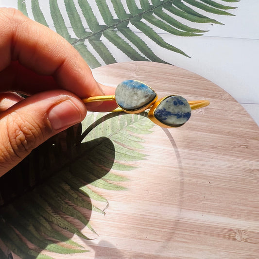 Brass Matt Golden Stone Bracelet- white blue