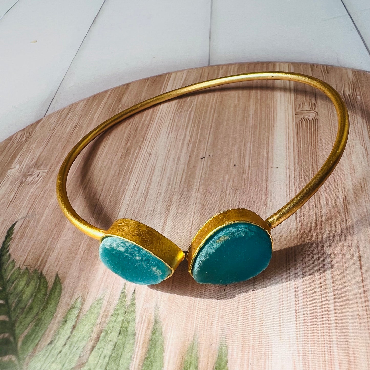 Brass Matt Golden Blue Stone Bracelet