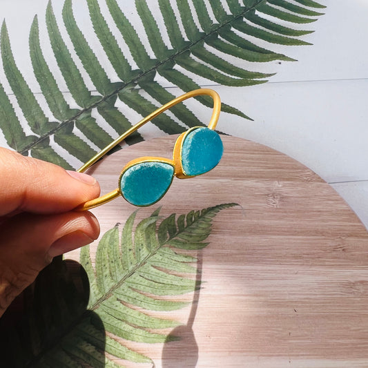 Brass Matt Golden Blue Stone Bracelet