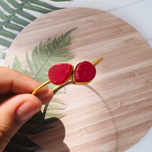 Brass Matt Golden Red Stone Bracelet