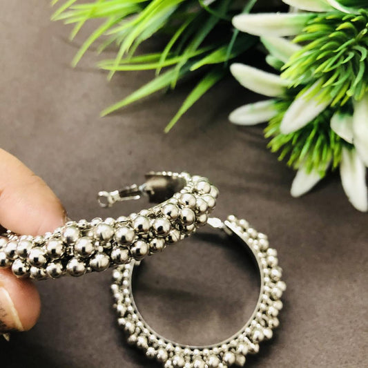 LARQ JEWELS Silver Brass Work Essentials Ethnic Hoop Earrings for Women