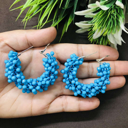LARQ JEWELS Blue BEADS HOOP EARRINGS FOR WOMEN AND GIRLS