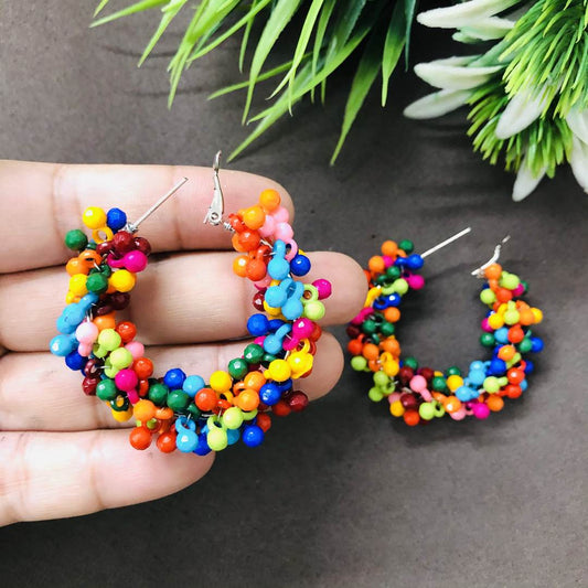 LARQ JEWELS Multi color BEADS HOOP EARRINGS FOR WOMEN AND GIRLS