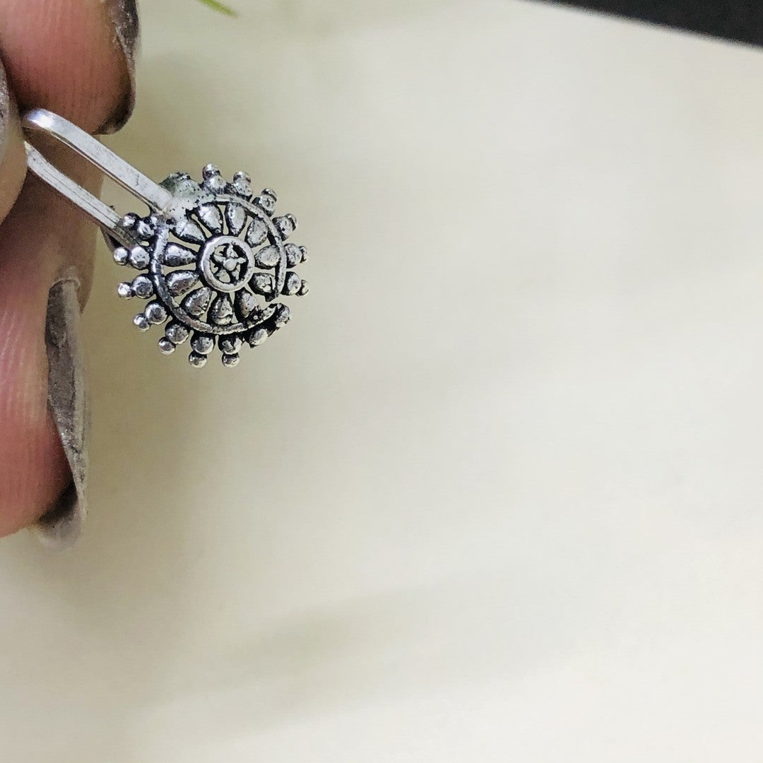 LARQ JEWELS Oxidised Silver Mandala Nose Pin For Women