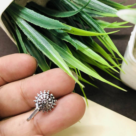 LARQ JEWELS Oxidised Silver Mandala Nose Pin For Women