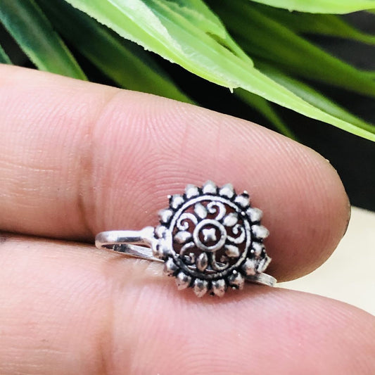 LARQ JEWELS Silver Stylish Tribal Boho Precious Stone Nose Pin