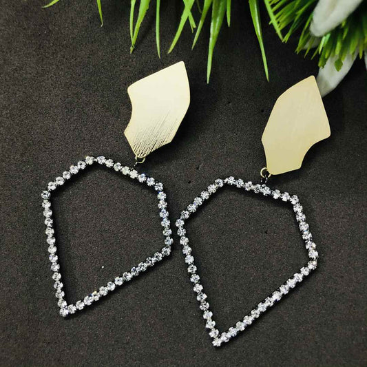 LARQ JEWELS metallic plated diamond shape shape stone studded drop earring