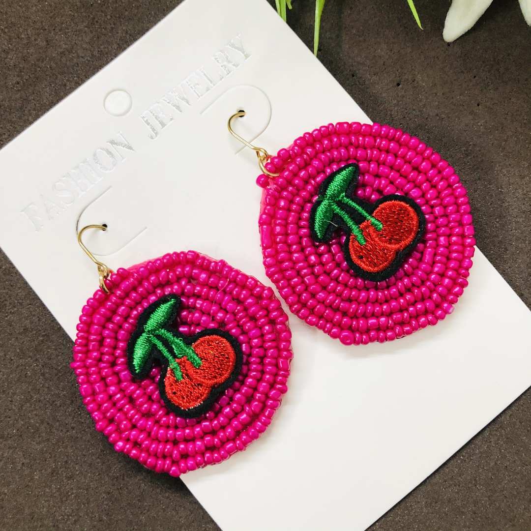 LARQ JEWELS Quirky Stylish Pop Color Beads Circular Earring- Pink cherries