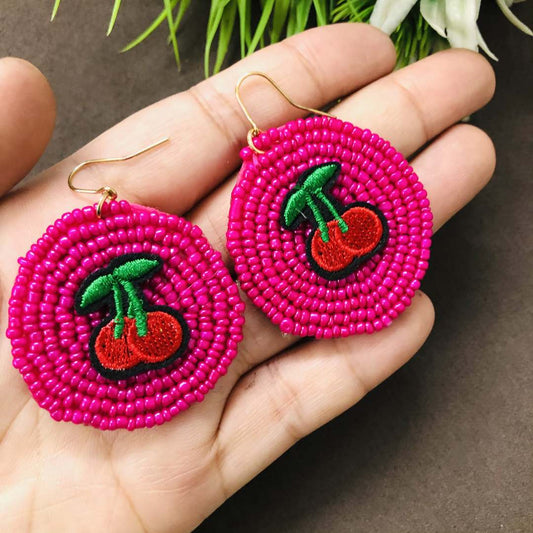 LARQ JEWELS Quirky Stylish Pop Color Beads Circular Earring- Pink cherries