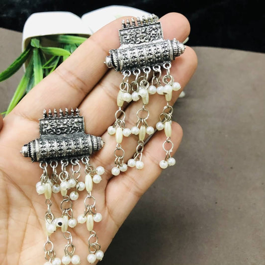 LARQ JEWELS Oxidised Silver Banjara Style Long Necklace Set