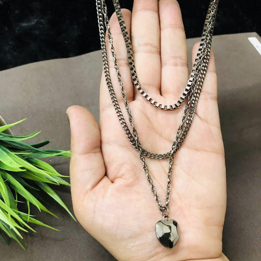 LARQ JEWELS Multi Layer Black Plated Necklace