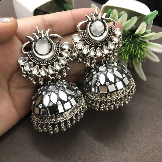 LARQ JEWELS Dark Antique Floral Oxidised Jhumki Earring