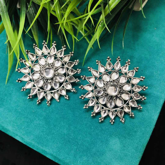 LARQ JEWELS Oxidised Silver Adjustable Ring and Stud Earrings Jewelry Set Combo