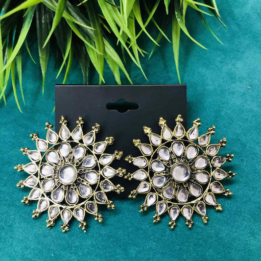 LARQ JEWELS Oxidised Silver Adjustable Ring and Stud Earrings Jewelry Set Golden Combo