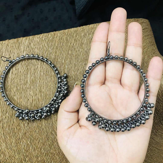 LARQ JEWELS Afghani Oxidized Chandbali Big Hoop Fashion Earrings