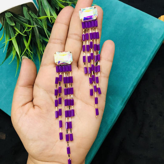 LARQ JEWELS Designer Copper Party Wear Stylish Drop Earring for Women- Purple