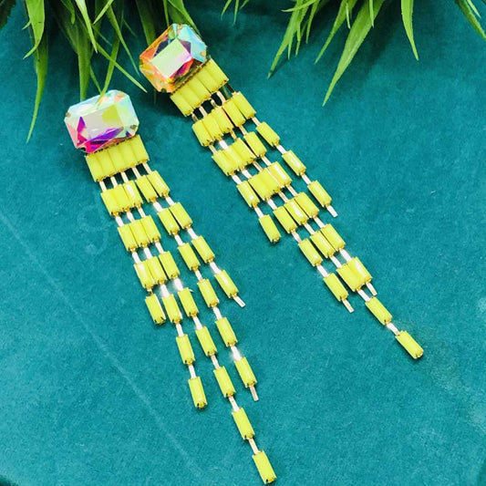 LARQ JEWELS Designer Copper Party Wear Stylish Drop Earring for Women- Neon Yellow