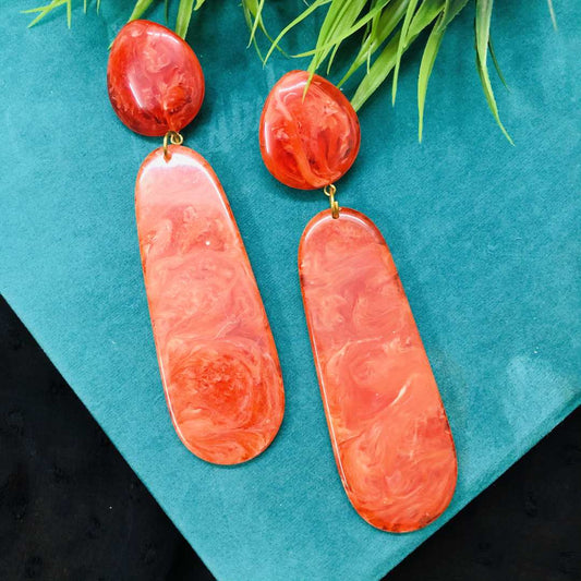 LARQ JEWELS Marble Finish Rectangular Drop Party Wear Stylish Acrylic Orange Earrings