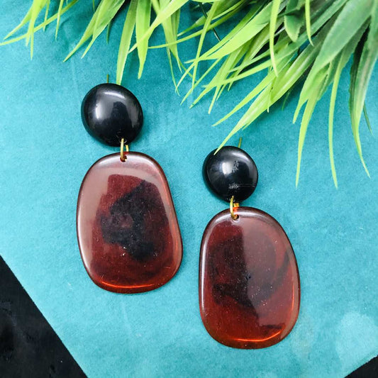 LARQ JEWELS Black Marble Finish Circular Drop Earrings Jewellery for Women