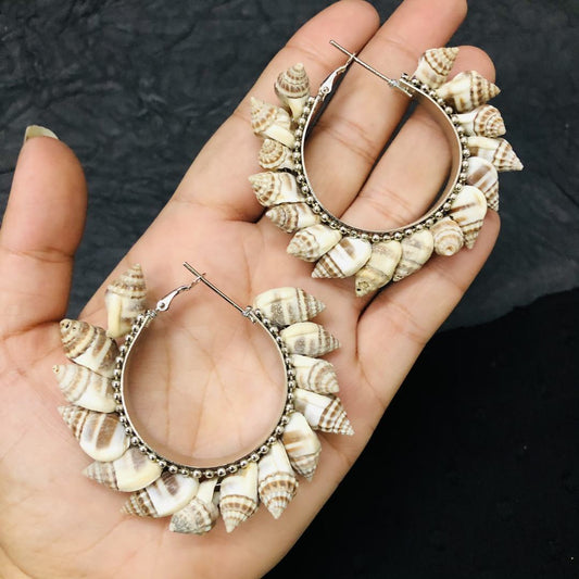 LARQ JEWELS Handicraft Shell Base Metal Hoop Earring for Women