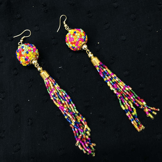 LARQ JEWELS Multicolor Tassel styled with Bead Drop Fashion Earrings For Women