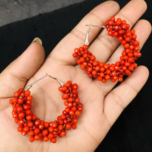 LARQ JEWELS Red Beads Hoop Earrings for Women and Girls