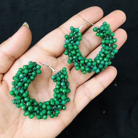 LARQ JEWELS Green Beads Hoop Earrings for Women and Girls