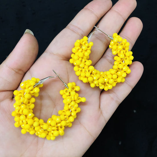 LARQ JEWELS Yellow BeadsHoop Earrings for Women and Girls