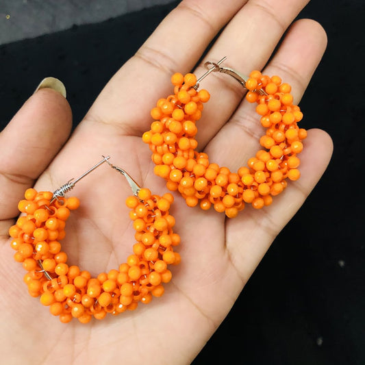 LARQ JEWELS Orange Beads Hoop Earrings for Women and Girls
