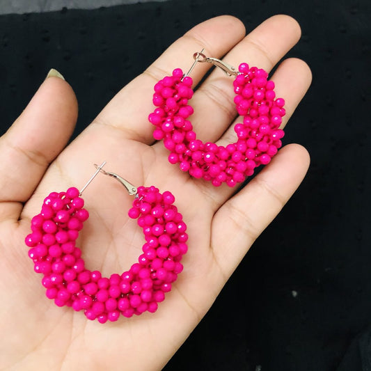 LARQ JEWELS Pink Beads Hoop Earrings for Women and Girls